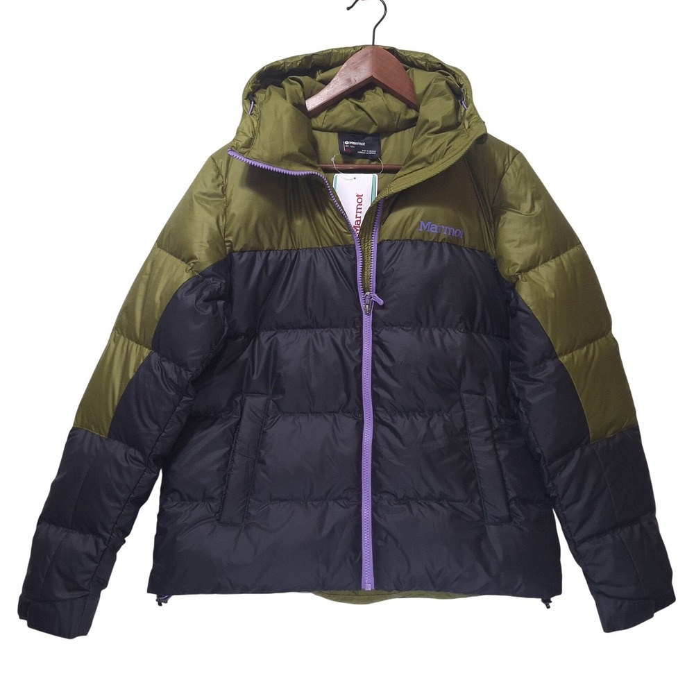 Marmot Guides Down Hoody Jacket Women M 700 Fill Puffer Green Black NWT Gorpcore